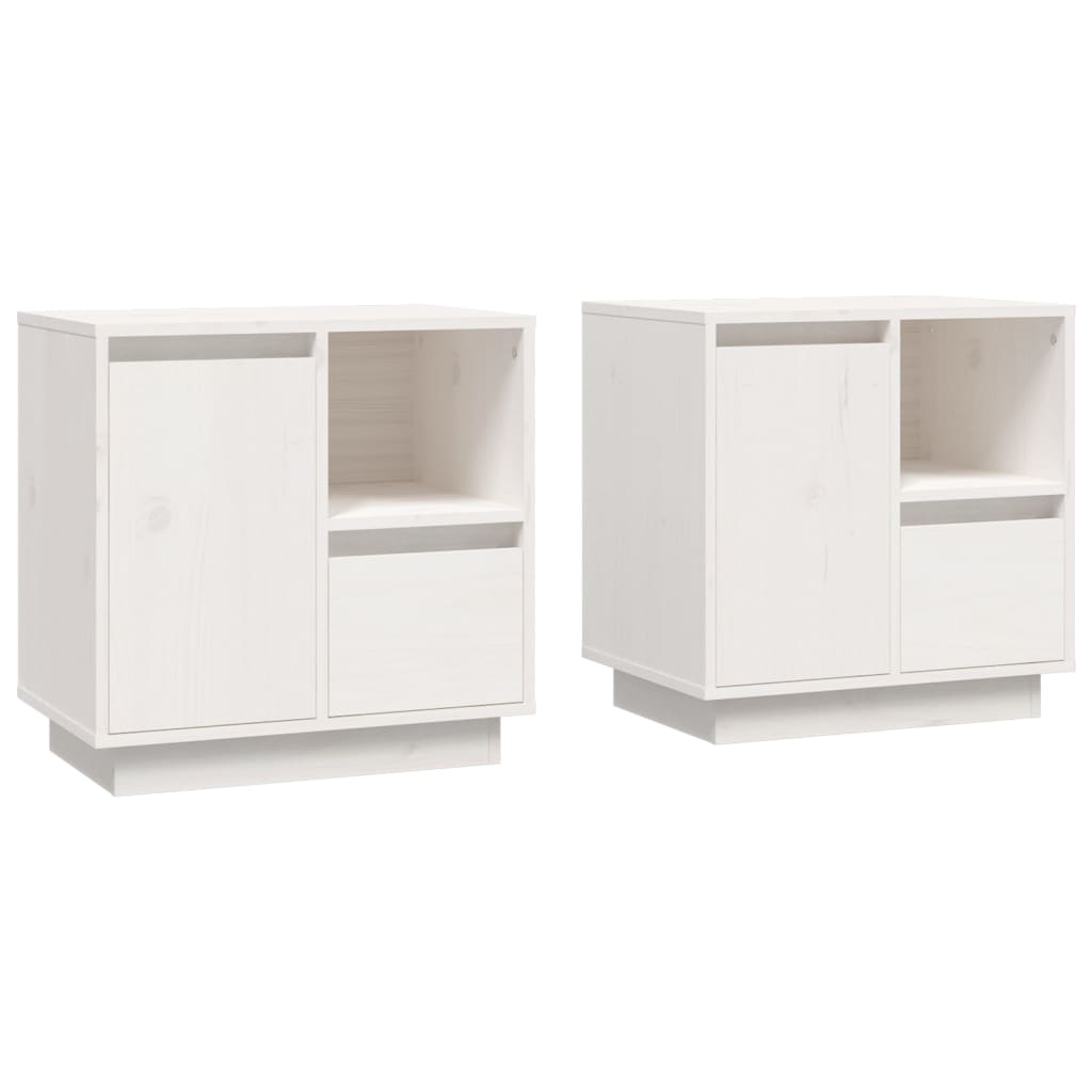 Tables de chevet, lot de 2, blanc, 50 x 34 x 50 cm, pin massif