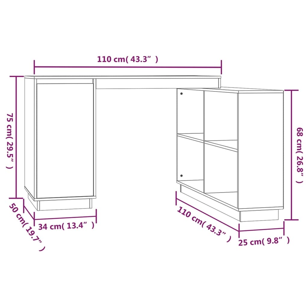 Bureau gris 110x50x75 cm en pin massif