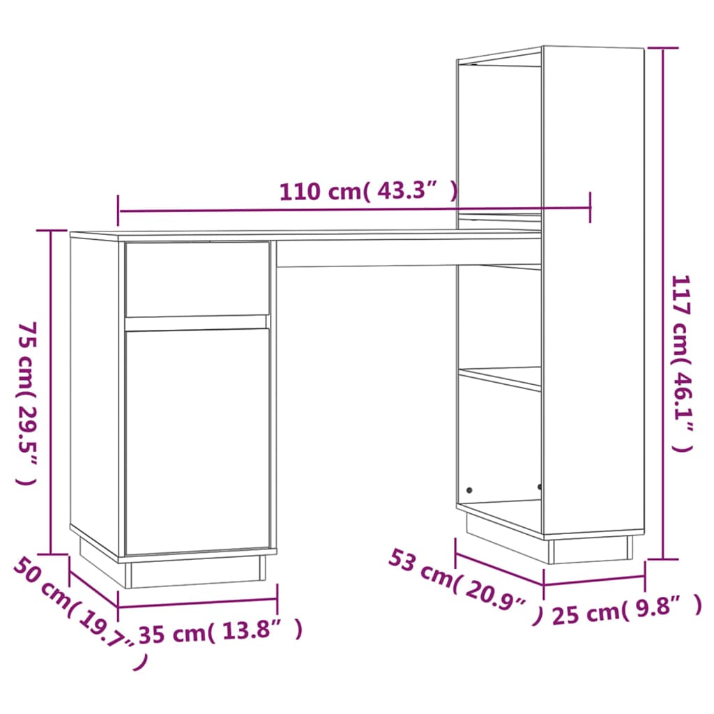 Desk 110x53x117 cm solid pine wood