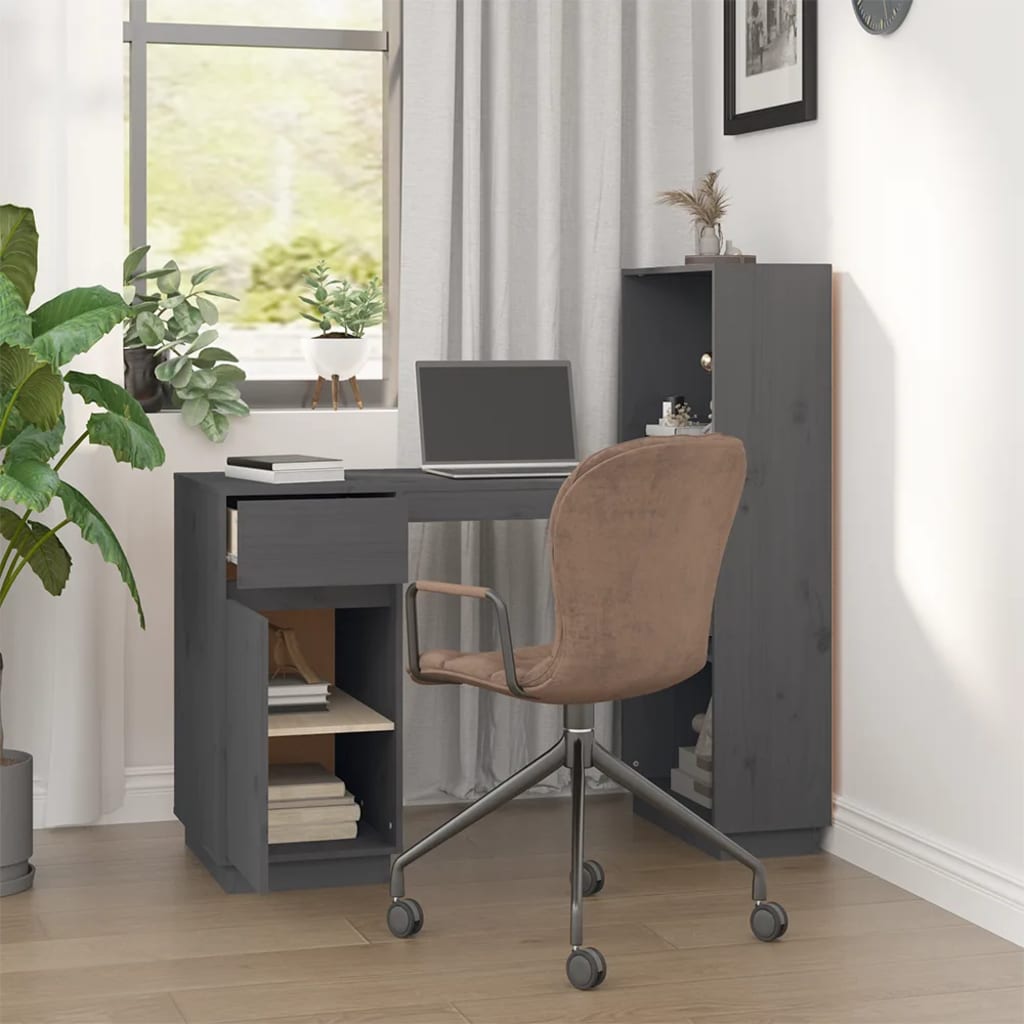 Bureau gris 110x53x117 cm en pin massif