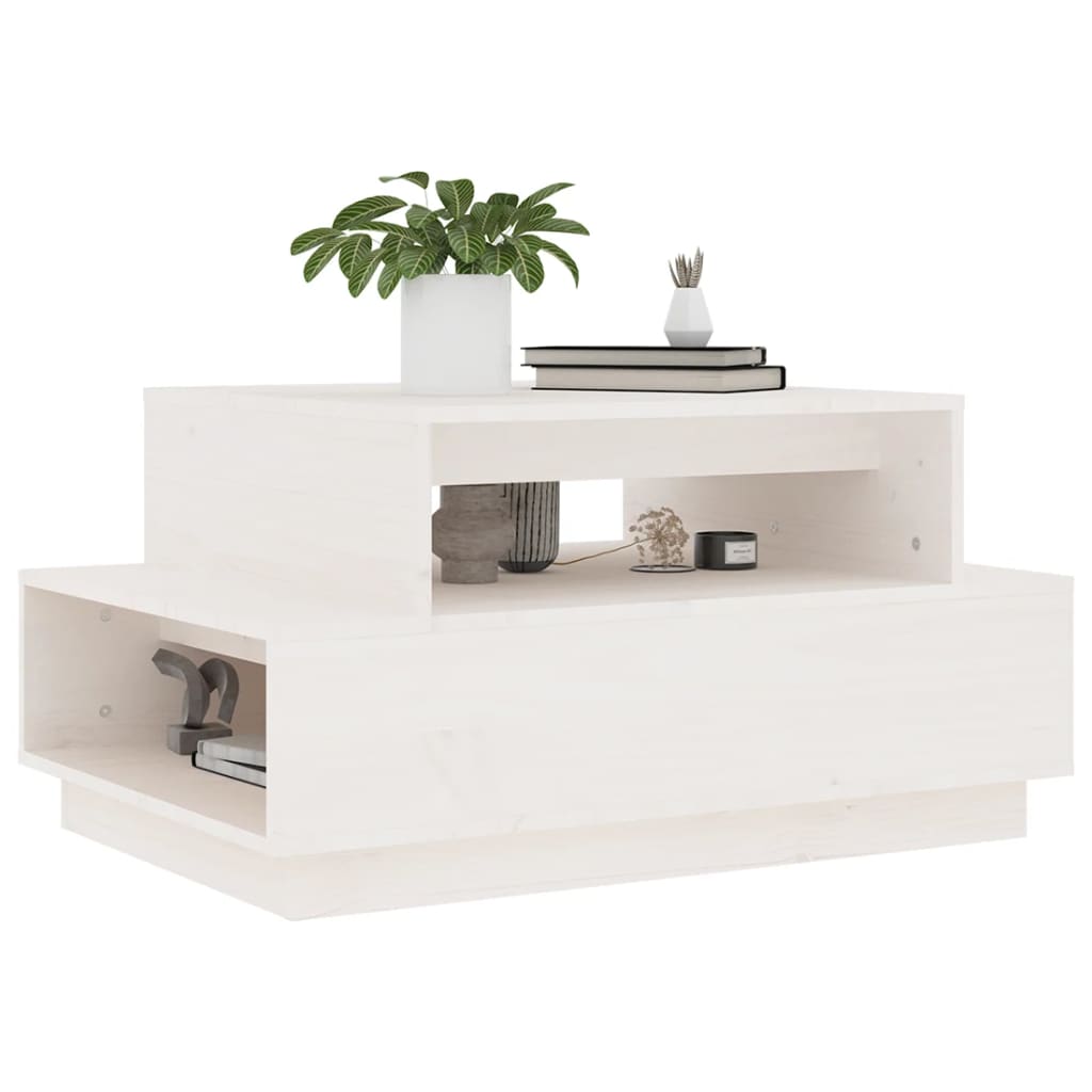 Table basse blanche 80x55x40,5 cm en pin massif