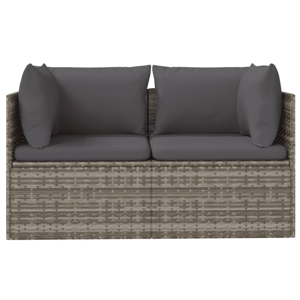 Gartensofa 2-Sitzer mit Kissen Grau Poly Rattan