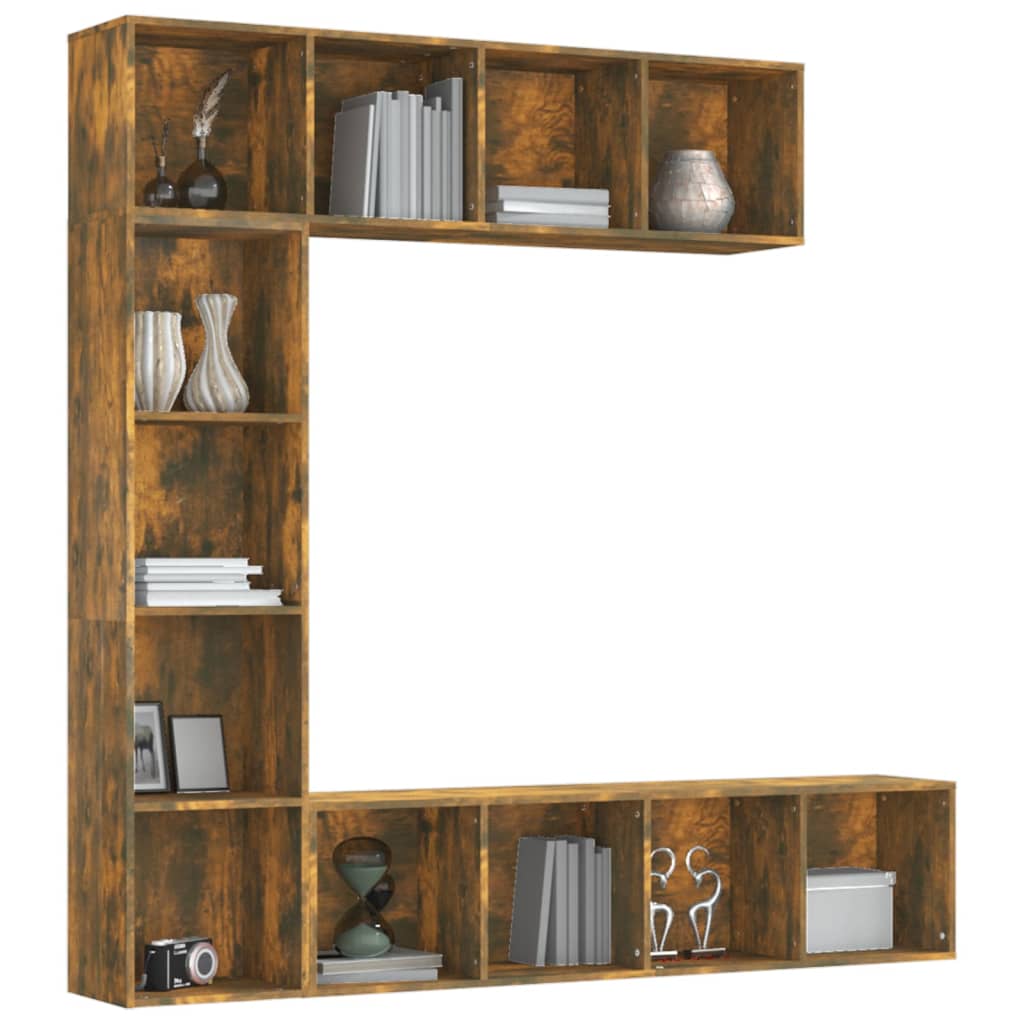 3-piece bookcase/TV cabinet set smoked oak 180x30x180 cm