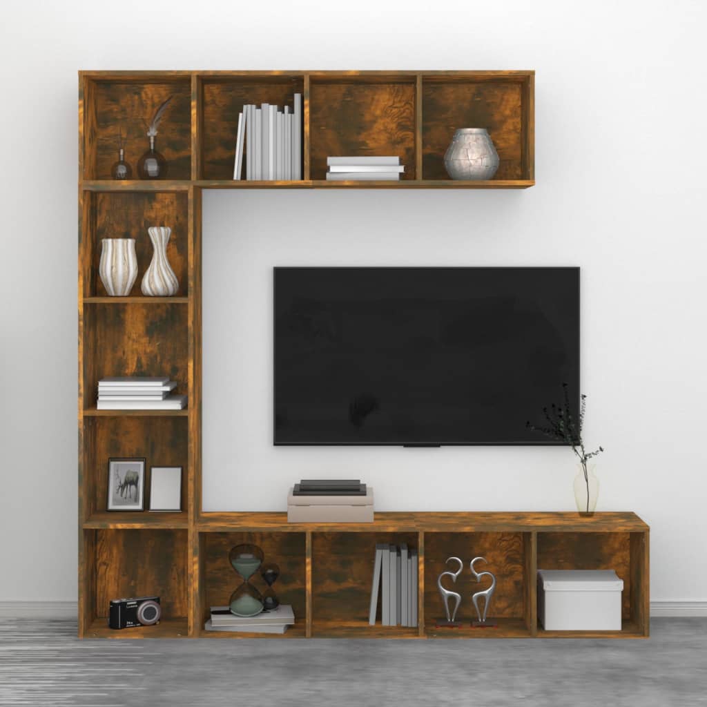 3-piece bookcase/TV cabinet set smoked oak 180x30x180 cm