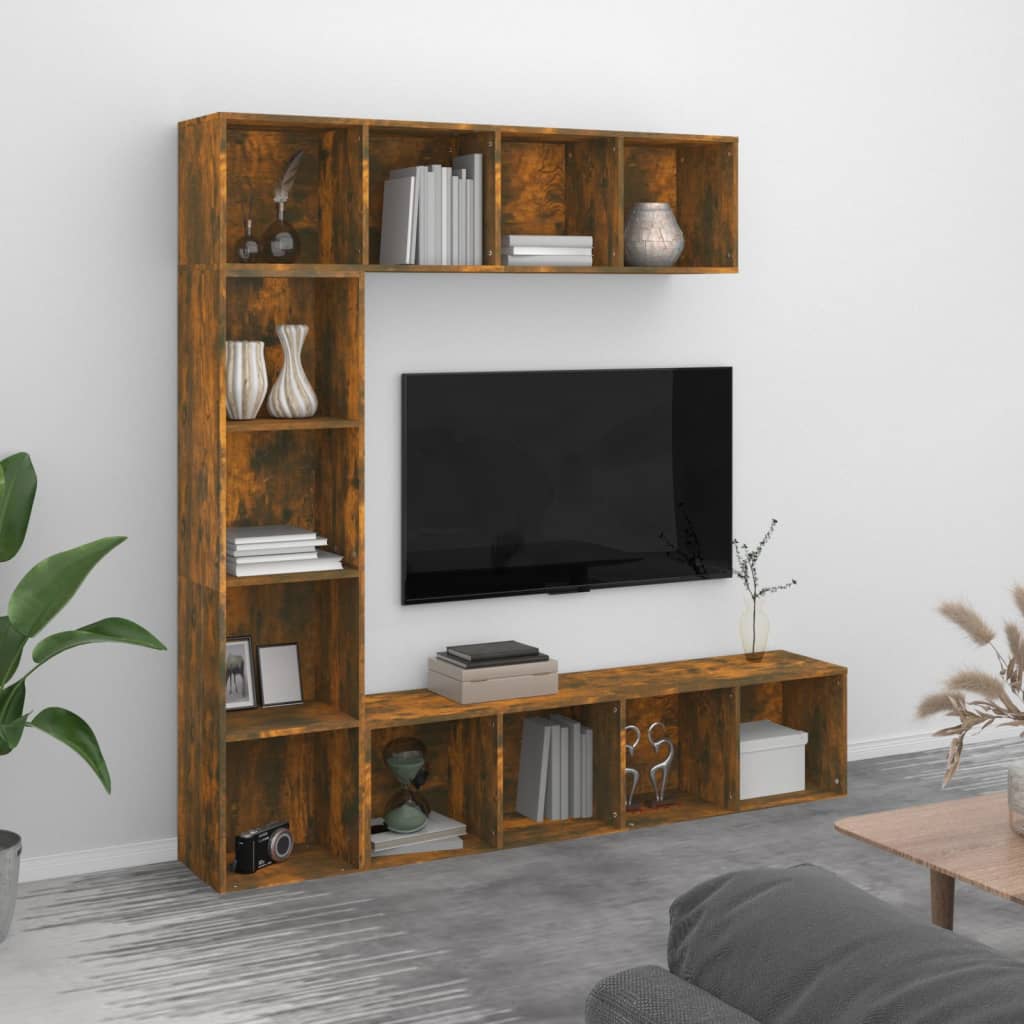 3-piece bookcase/TV cabinet set smoked oak 180x30x180 cm