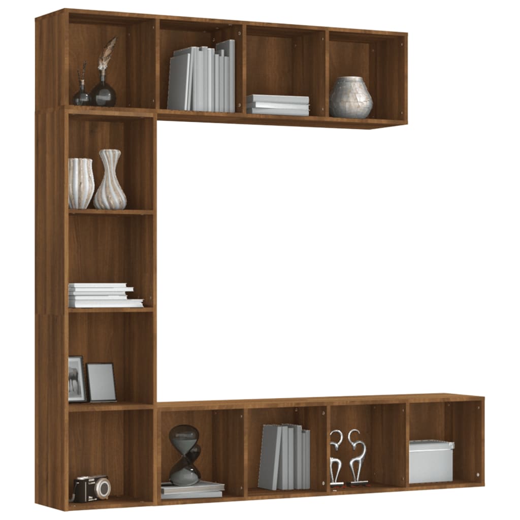 3-piece bookcase/TV cabinet set in brown oak look