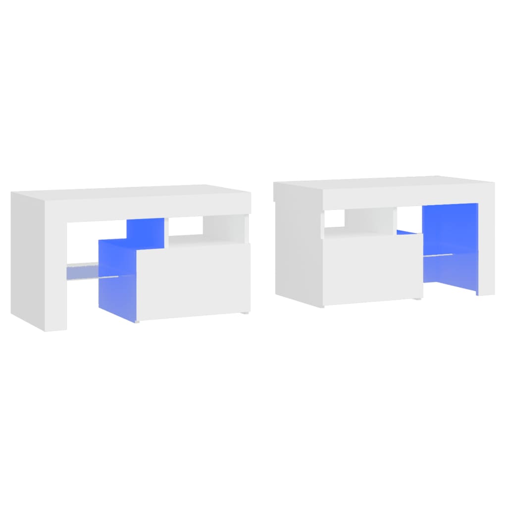 Tables de chevet 2 pièces avec éclairage LED blanc 70x36,5x40 cm