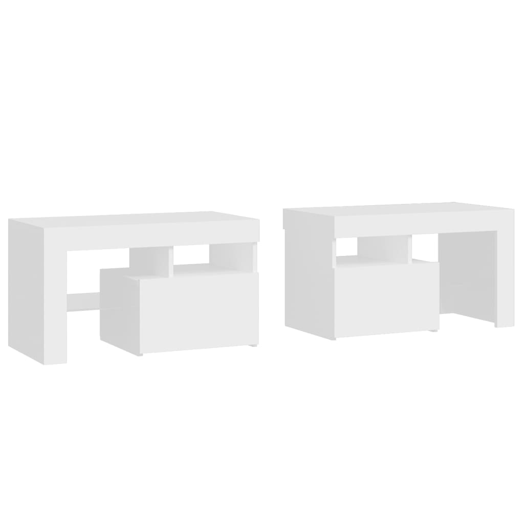 Tables de chevet 2 pièces avec éclairage LED blanc 70x36,5x40 cm