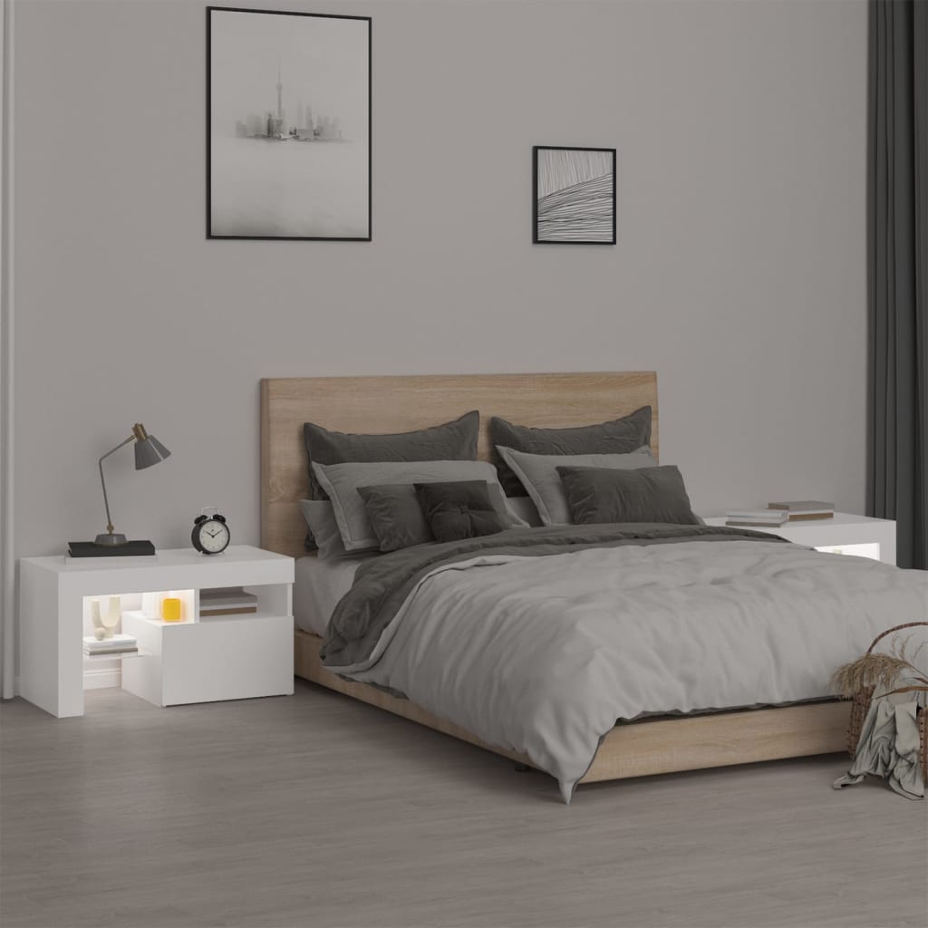 Tables de chevet 2 pièces avec éclairage LED blanc 70x36,5x40 cm