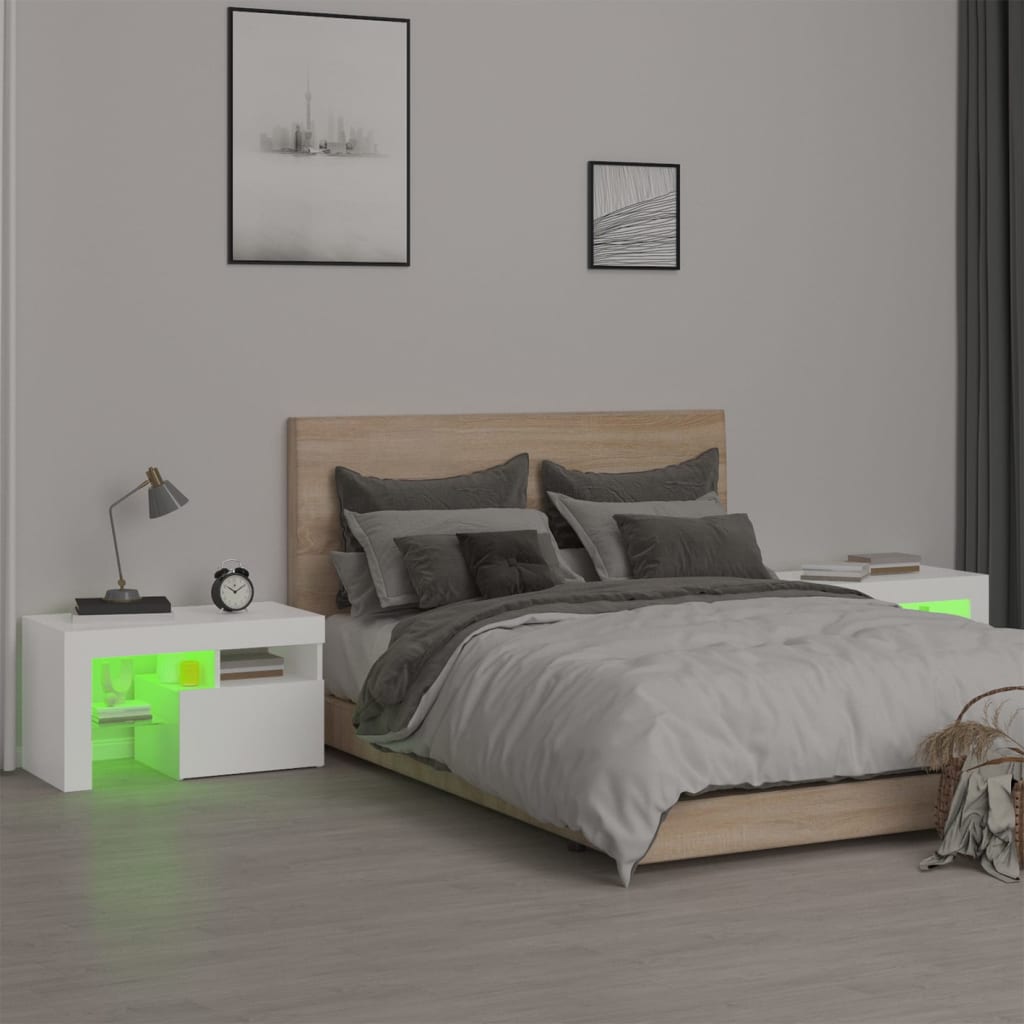 Tables de chevet 2 pièces avec éclairage LED blanc 70x36,5x40 cm