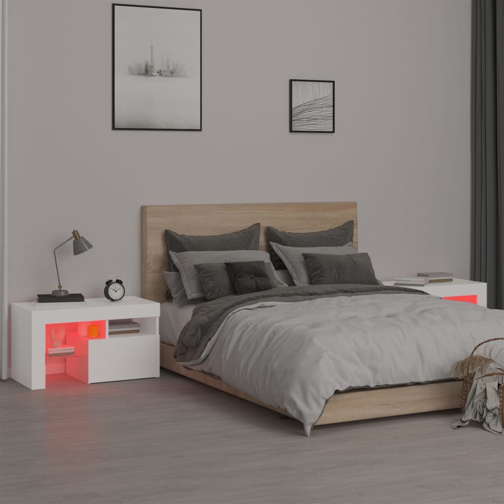 Tables de chevet 2 pièces avec éclairage LED blanc 70x36,5x40 cm