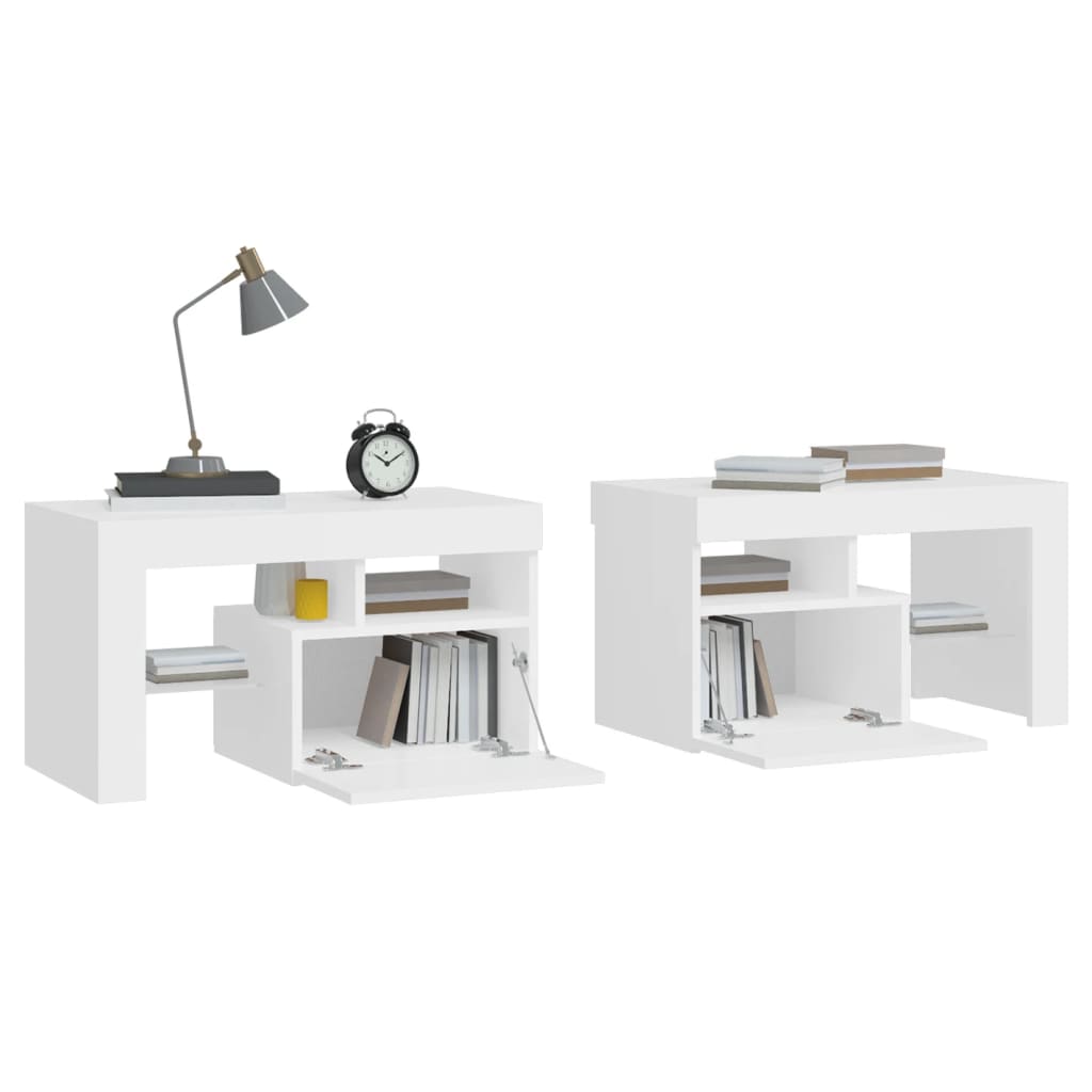 Tables de chevet 2 pièces avec éclairage LED blanc 70x36,5x40 cm