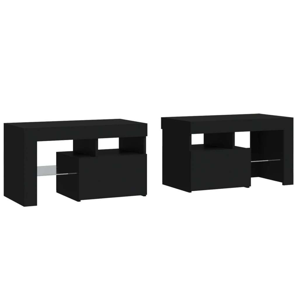 Tables de chevet 2 pièces avec éclairage LED Noir 70x36,5x40 cm