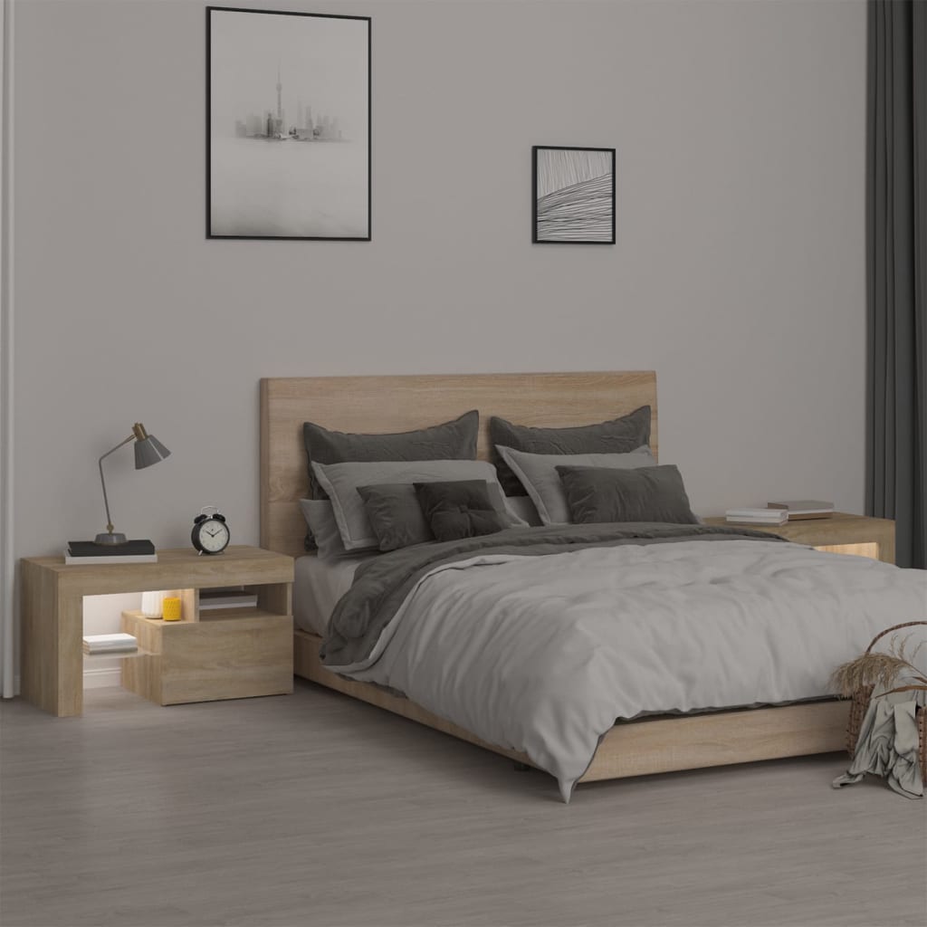 Tables de chevet 2 pièces avec éclairage LED en chêne Sonoma 70x36,5x40 cm