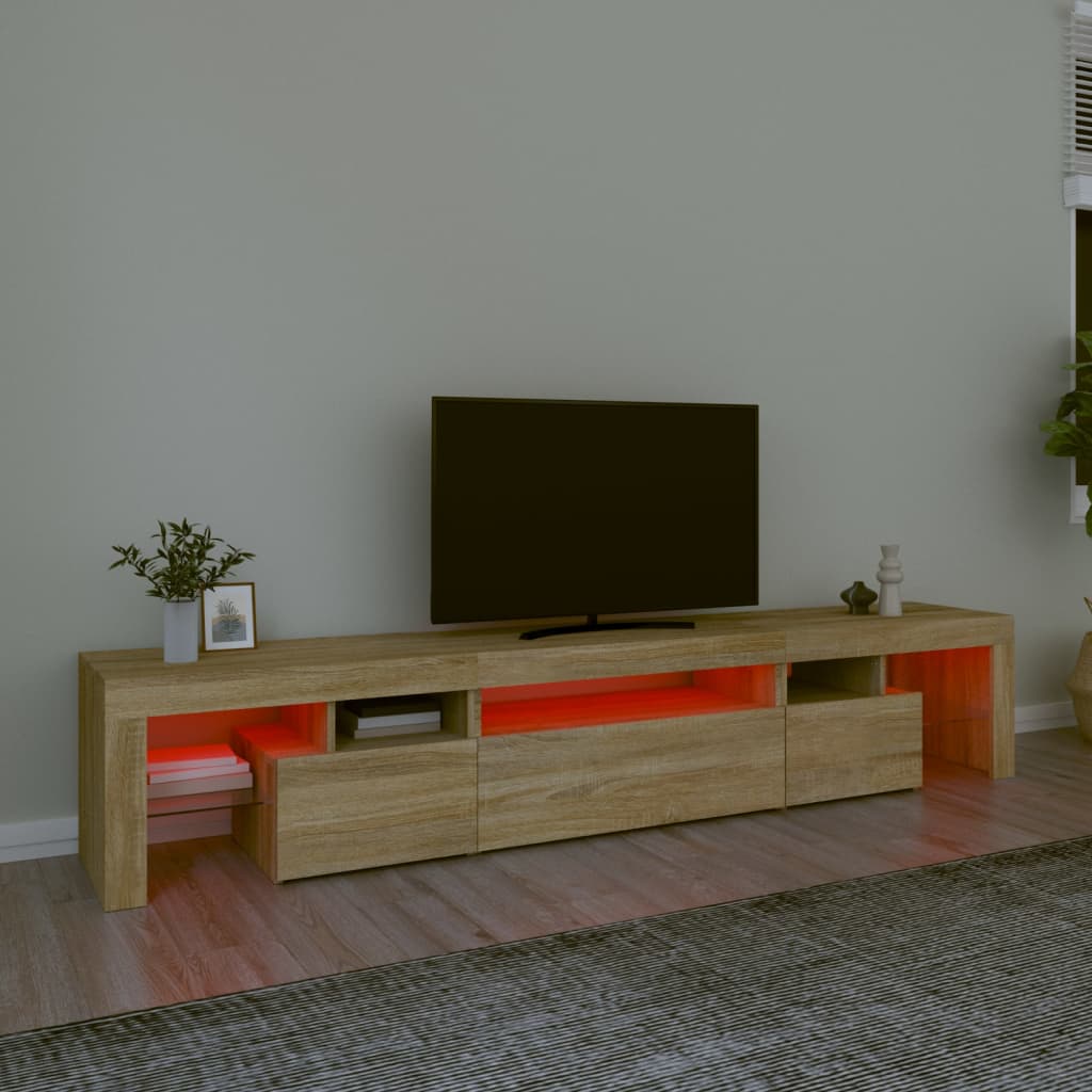 Meuble TV avec éclairage LED en chêne Sonoma 215x36,5x40 cm
