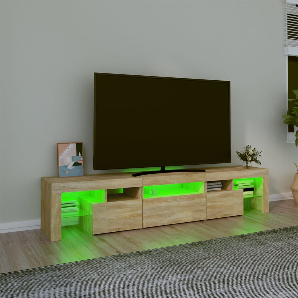 Meuble TV avec éclairage LED en chêne Sonoma 200x36,5x40 cm