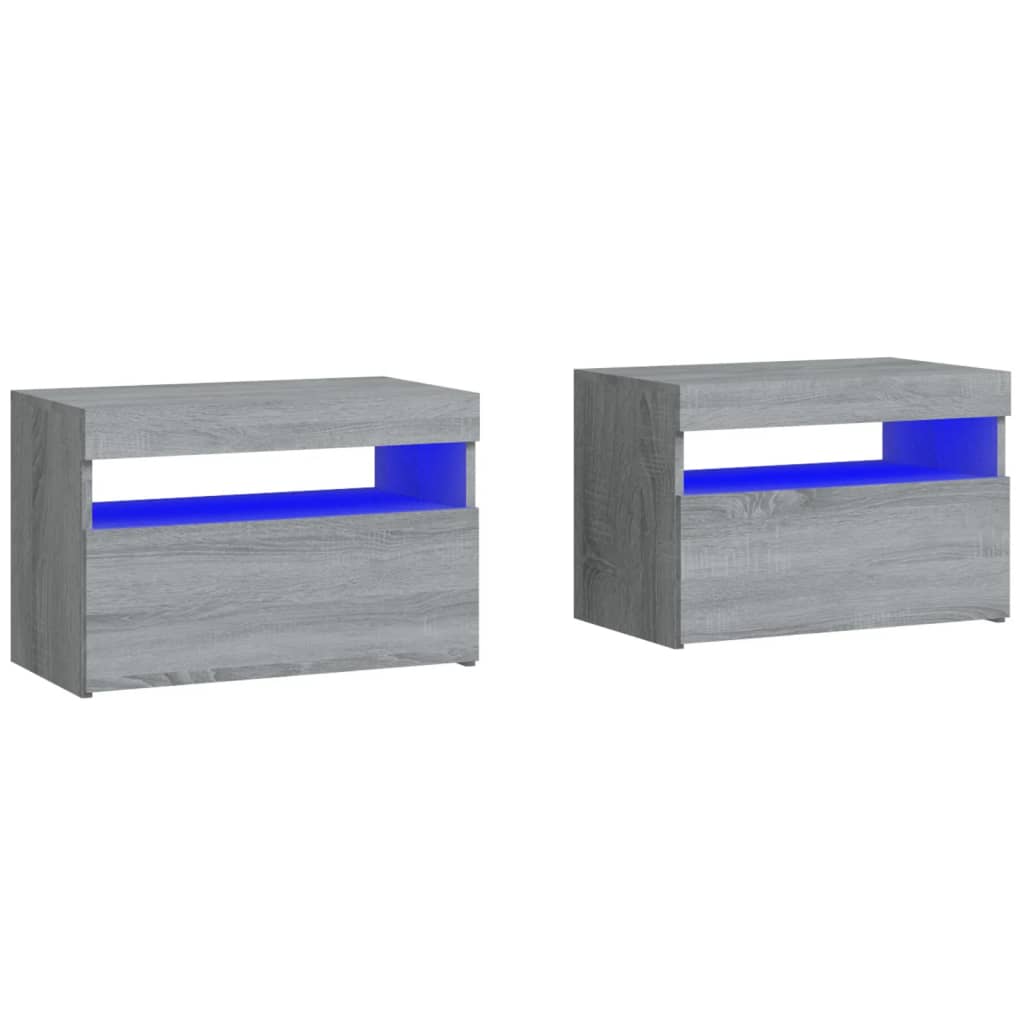 Tables de chevet 2 pièces avec lumières LED Gris Sonoma 60x35x40 cm