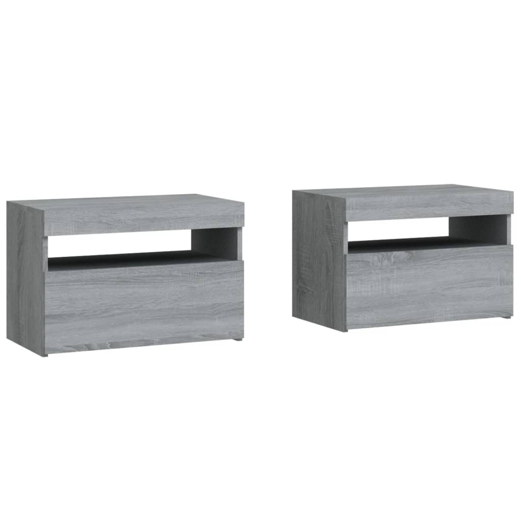 Tables de chevet 2 pièces avec lumières LED Gris Sonoma 60x35x40 cm