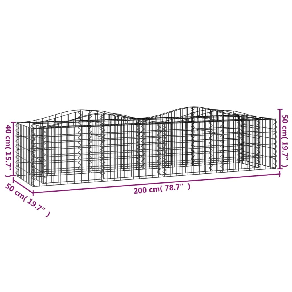 Jardinière surélevée en gabion avec arche haute 200x50x50 cm Fer galvanisé