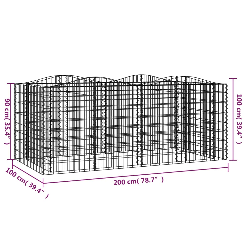 Gabionen-Hochbeet mit Hochbogen 200x100x100 cm Verzinktes Eisen