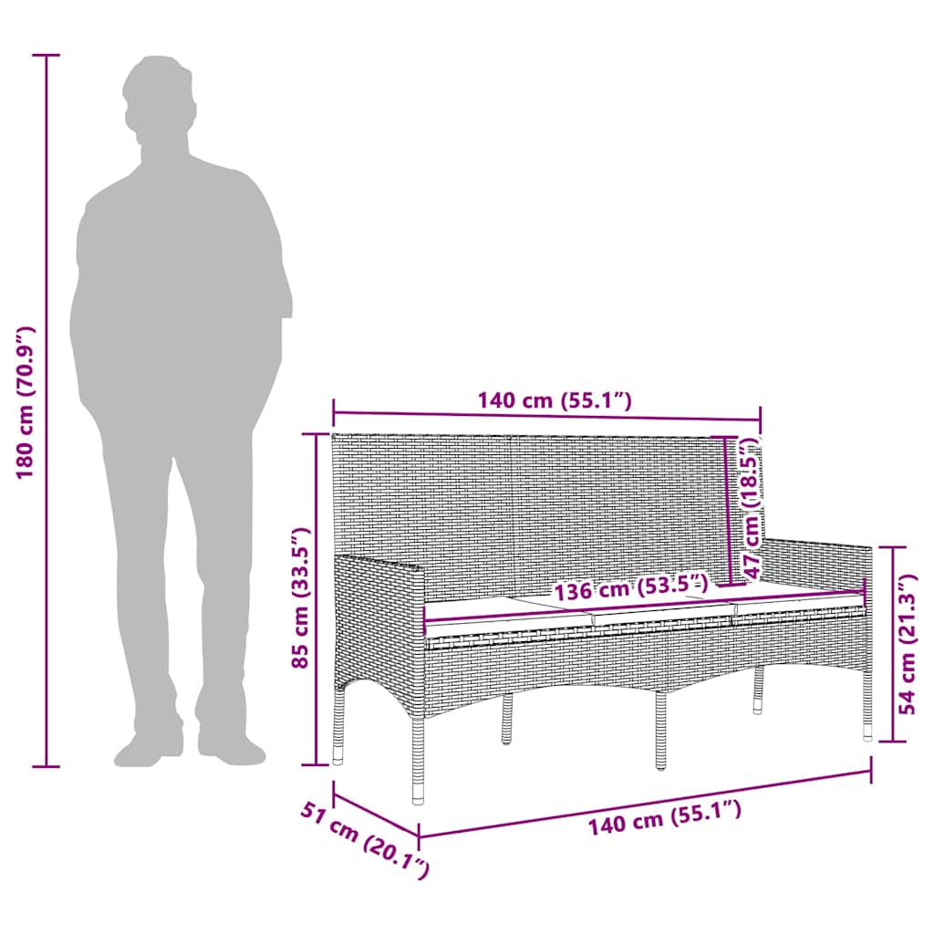 4-tlg. Garten-Lounge-Set mit Kissen Schwarz Poly Rattan