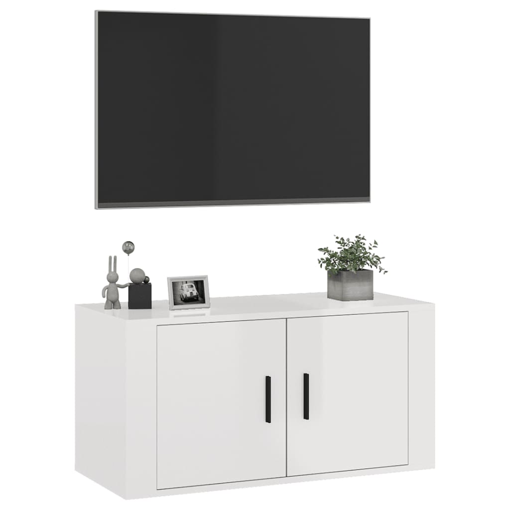 TV wall cabinet high-gloss white 80x34.5x40 cm