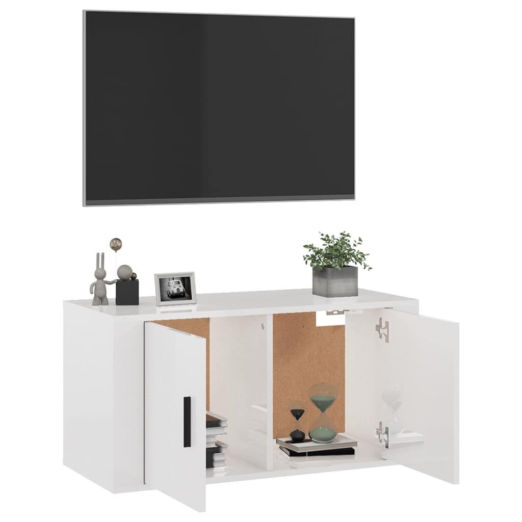 TV wall cabinet high-gloss white 80x34.5x40 cm