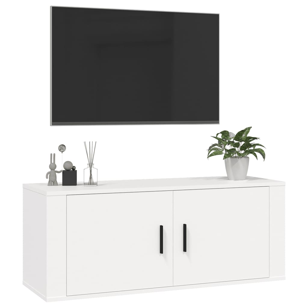 Meuble TV mural blanc 100x34,5x40 cm