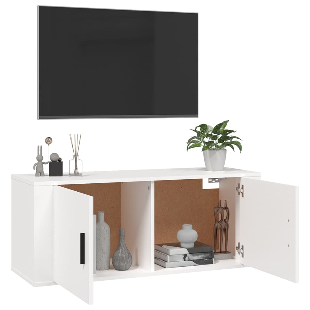Meuble TV mural blanc 100x34,5x40 cm