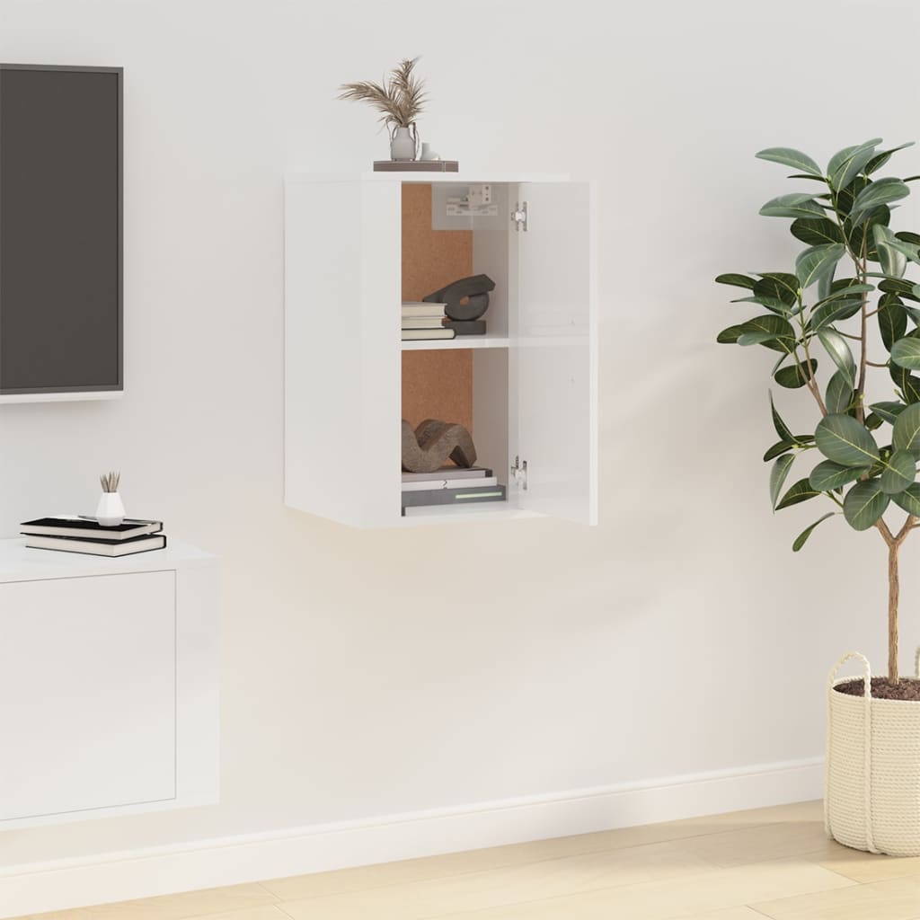 TV wall cabinet high-gloss white 40x34.5x60 cm