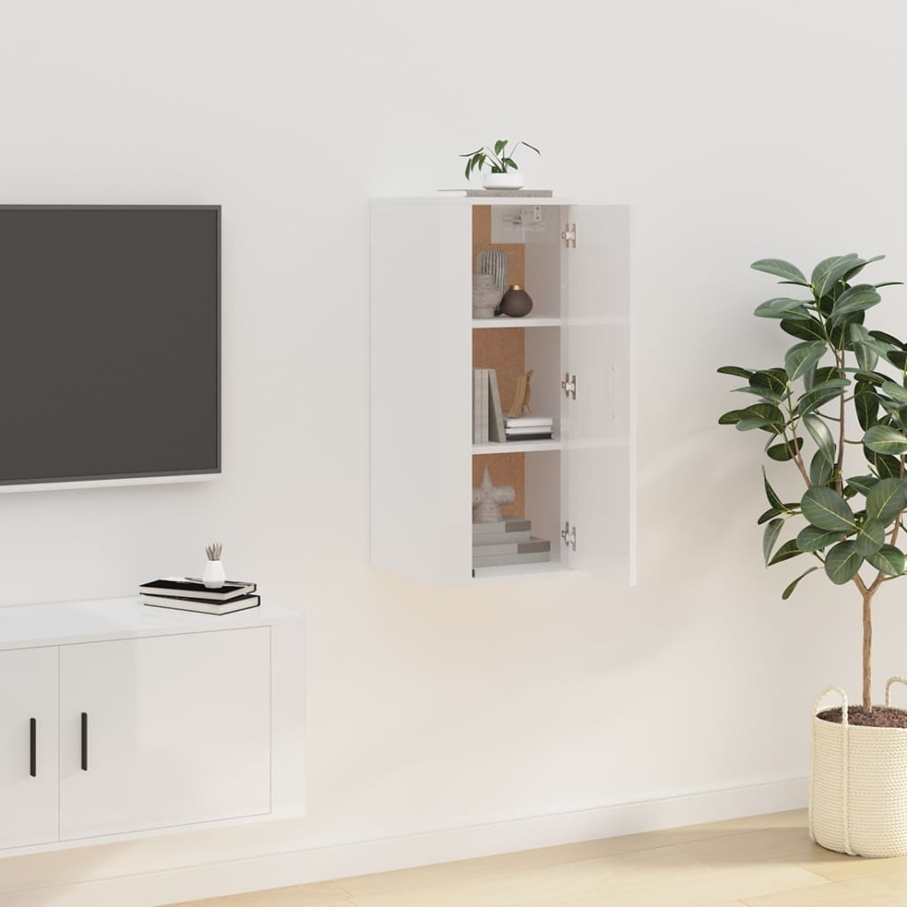 TV wall cabinet high-gloss white 40x34.5x80 cm