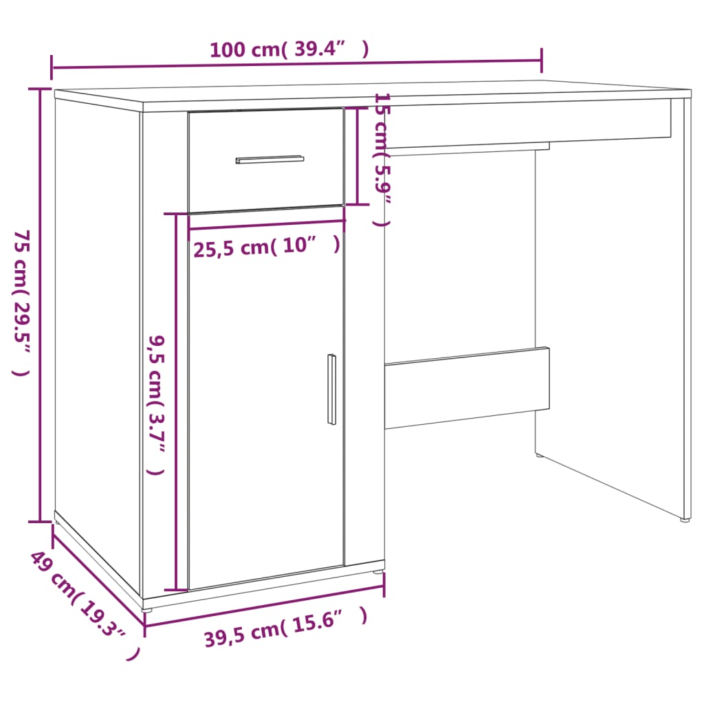 Bureau Gris Sonoma 100x49x75 cm en bois