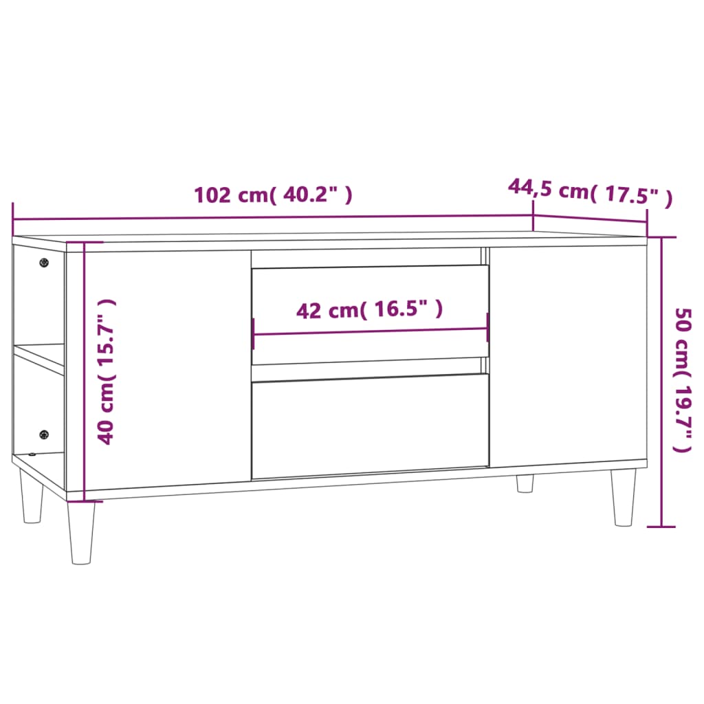 Meuble TV chêne fumé 102x44,5x50 cm matériau bois