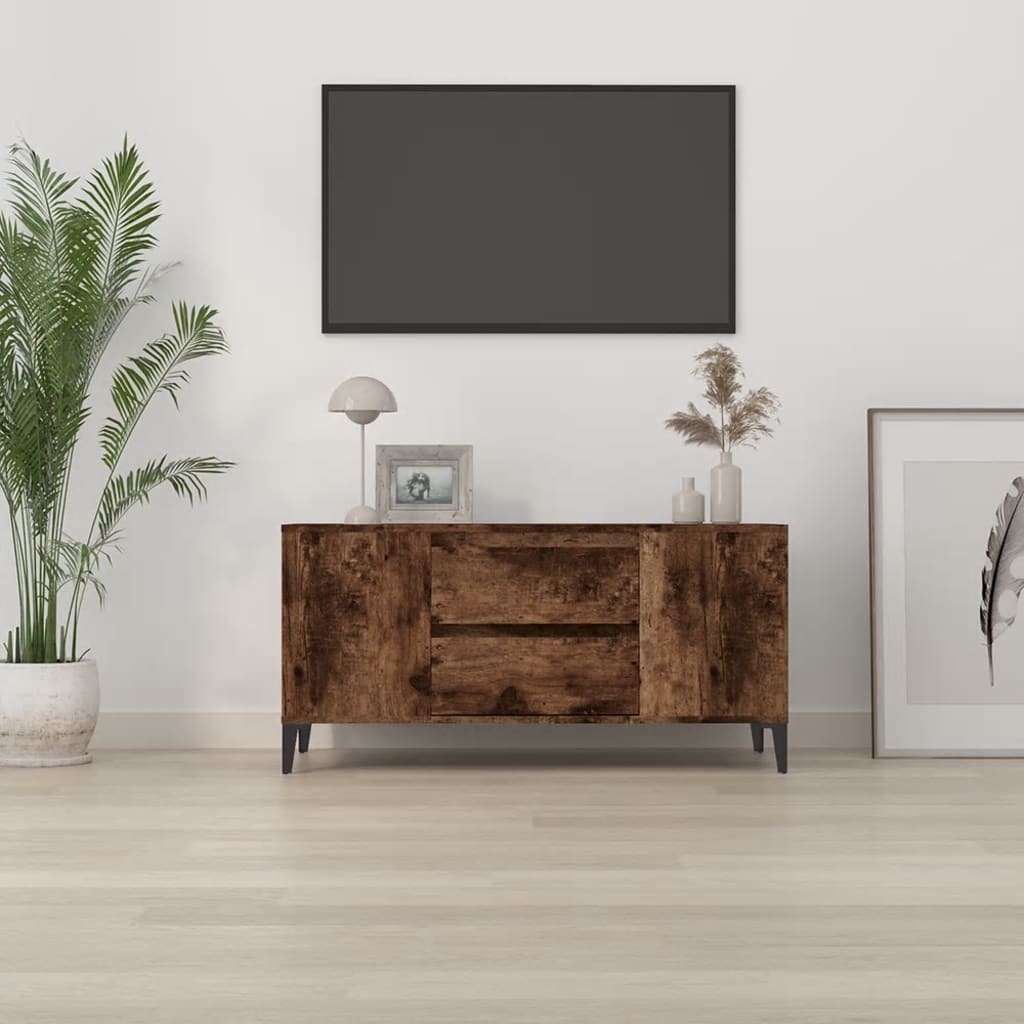 Meuble TV chêne fumé 102x44,5x50 cm matériau bois