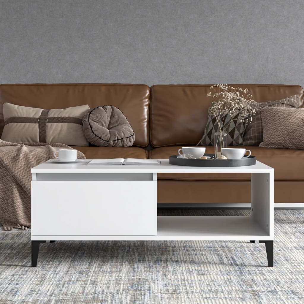 Table basse blanche 90x50x36,5 cm en bois