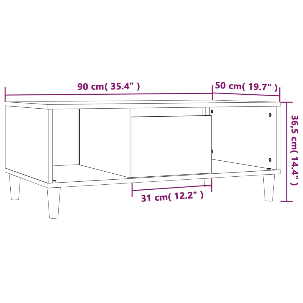 Table basse gris béton 90x50x36,5 cm en bois