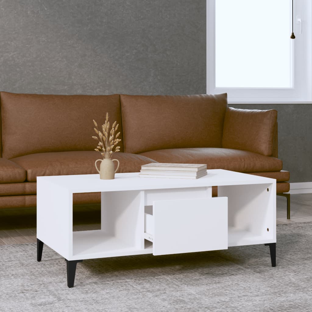 Table basse blanche 90x50x36,5 cm en bois