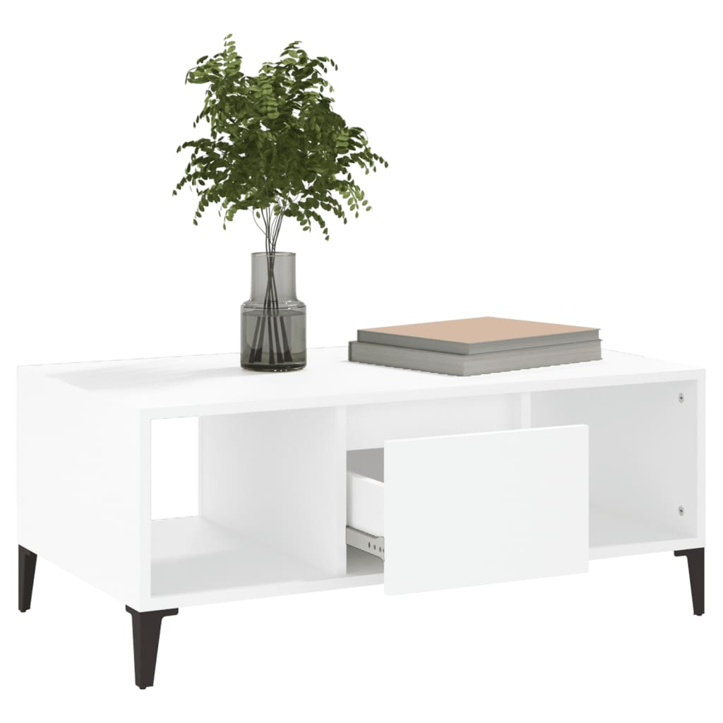 Table basse blanche 90x50x36,5 cm en bois