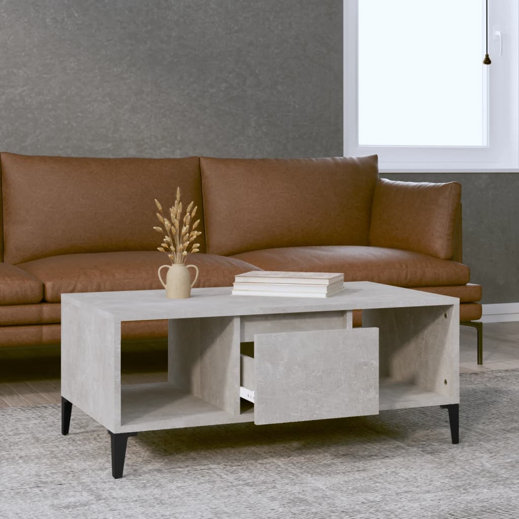 Table basse gris béton 90x50x36,5 cm en bois