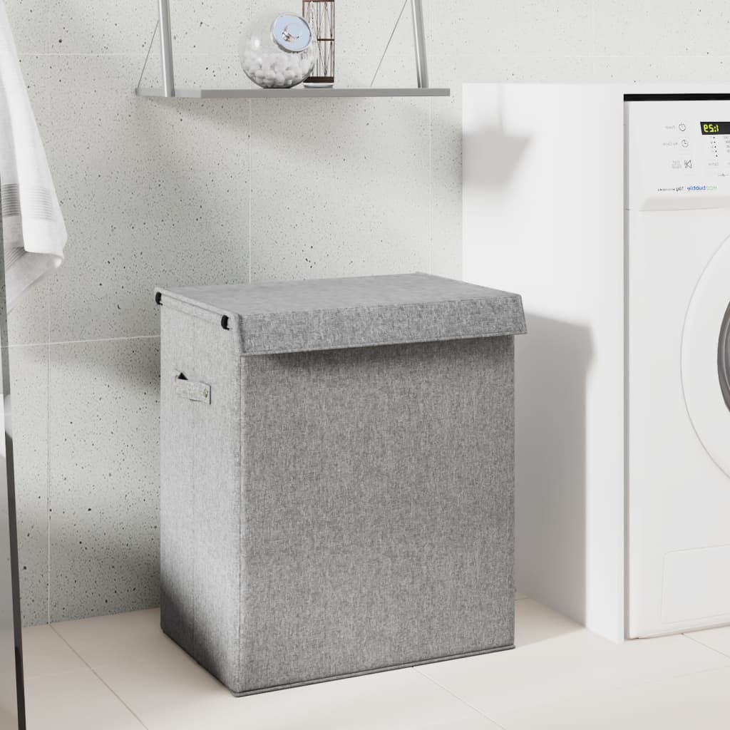 Foldable laundry basket grey 51x34.5x59 cm imitation linen fabric