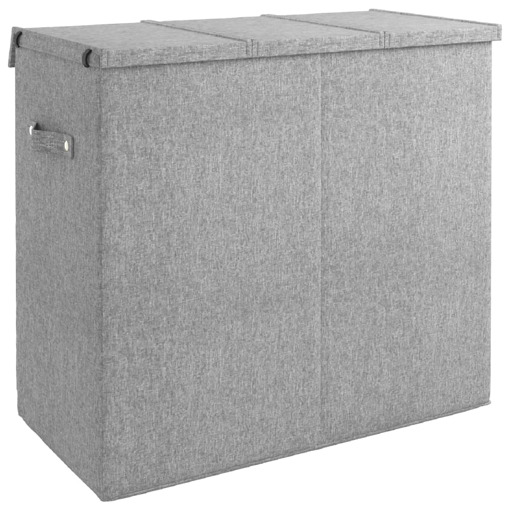 Foldable laundry basket grey 64.5x34.5x59 cm imitation linen fabric