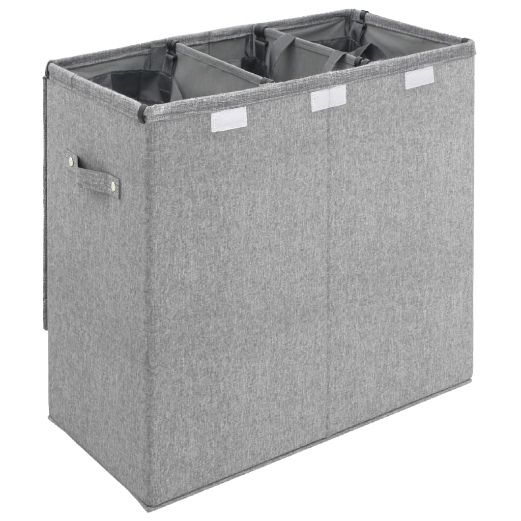 Foldable laundry basket grey 64.5x34.5x59 cm imitation linen fabric