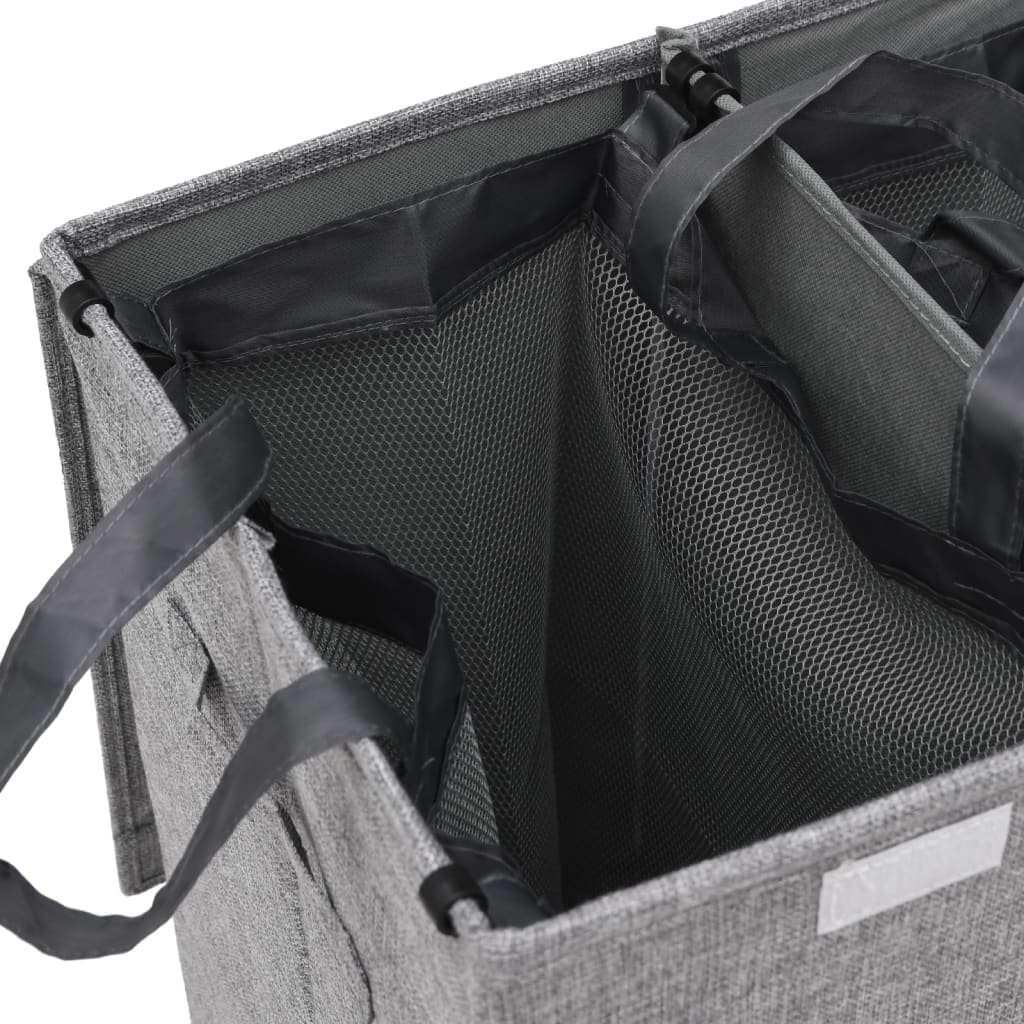 Foldable laundry basket grey 64.5x34.5x59 cm imitation linen fabric