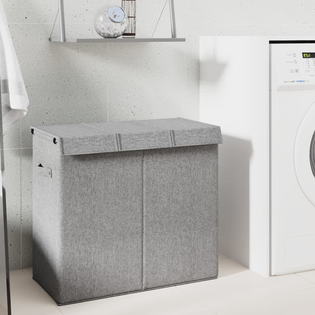 Foldable laundry basket grey 64.5x34.5x59 cm imitation linen fabric