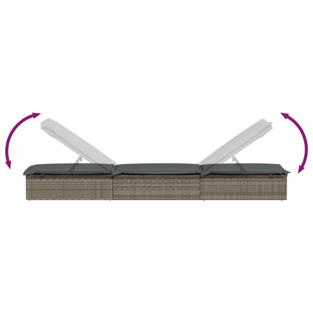 Sun lounger 1 pc. with cushion grey 201x55x62 cm poly rattan