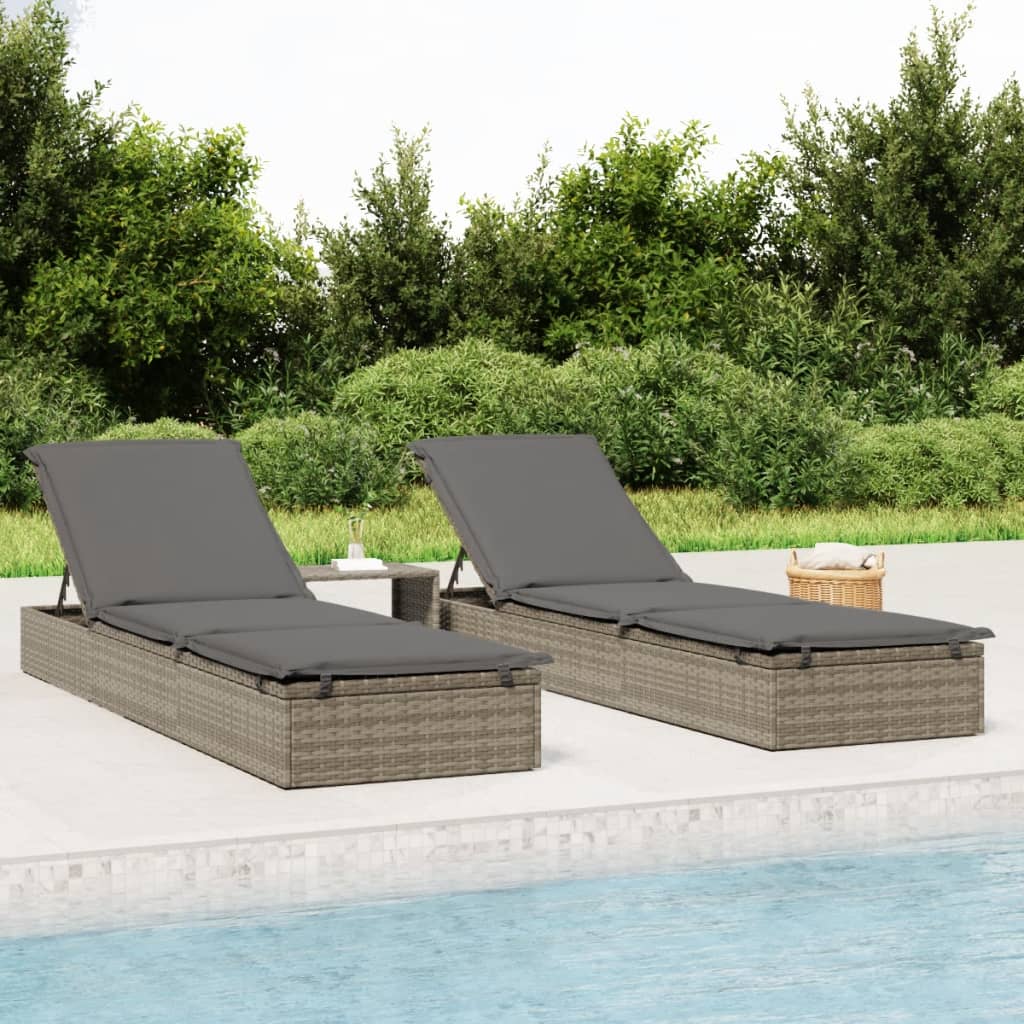 Sun lounger 1 pc. with cushion grey 201x55x62 cm poly rattan