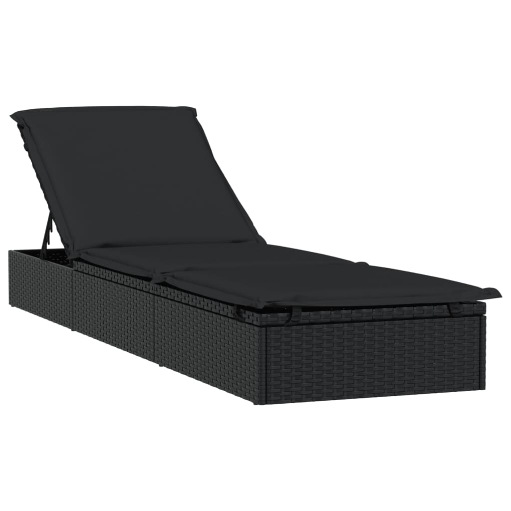 Sun lounger 1 pc. with cushion black 201x55x62 cm poly rattan