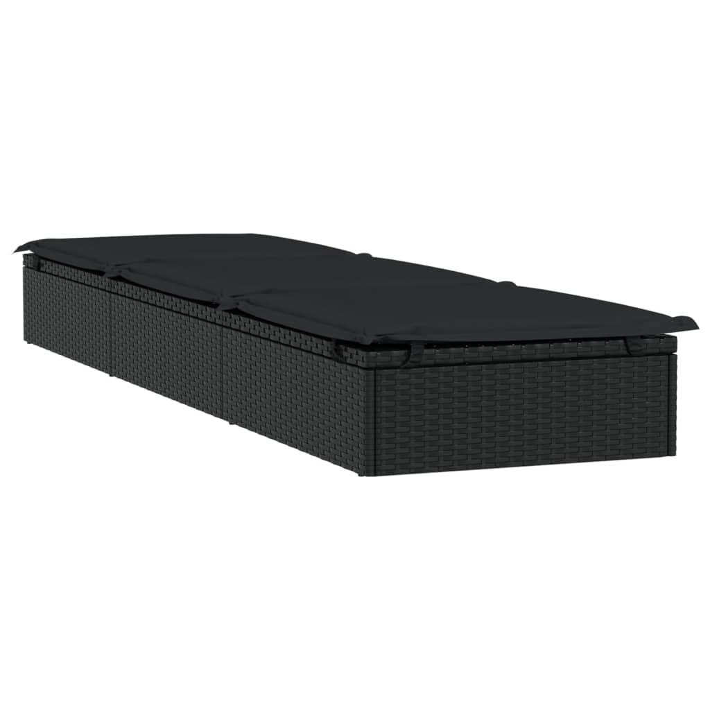 Sun lounger 1 pc. with cushion black 201x55x62 cm poly rattan