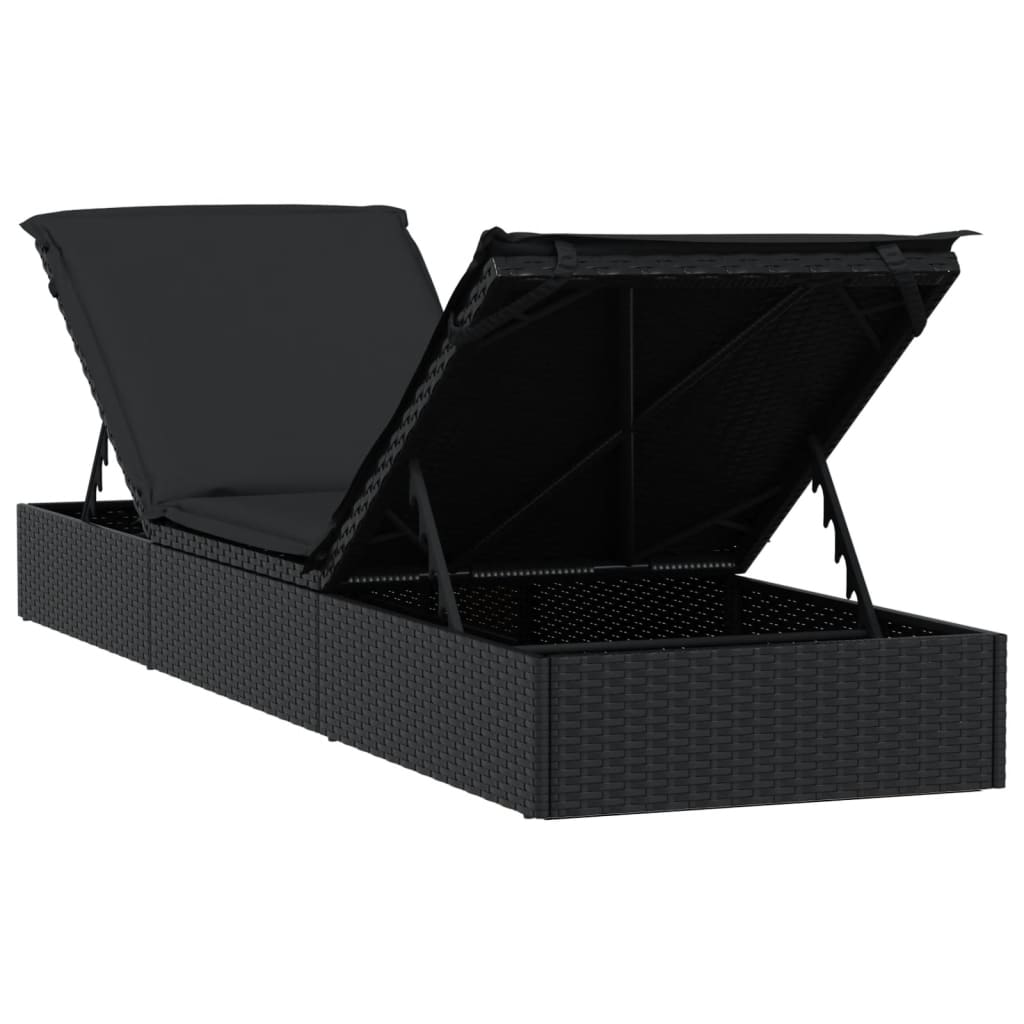 Sun lounger 1 pc. with cushion black 201x55x62 cm poly rattan