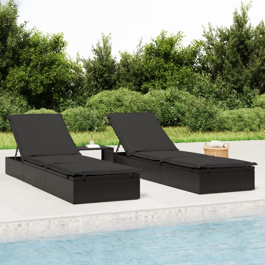 Sun lounger 1 pc. with cushion black 201x55x62 cm poly rattan